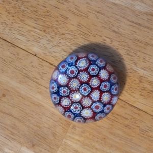 Beautiful flower red, white and blue glass paper weight.